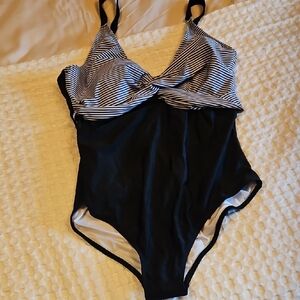 Striped Black and White Swimsuit Nwt Xxl